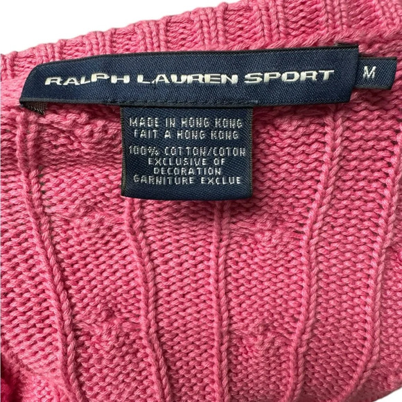 Ralph Lauren Sport 100% Cotton Pink Cable Knit Sweater Size Medium - Picture 5 of 5